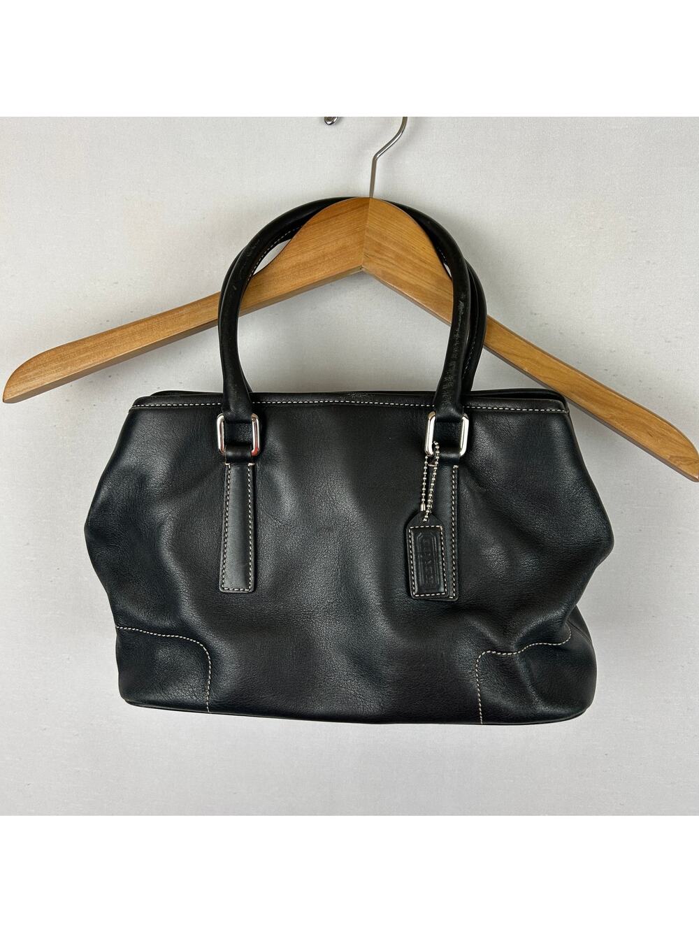 Coach Hampton Satchel Tote Black Leather Shoulder Bag Purse